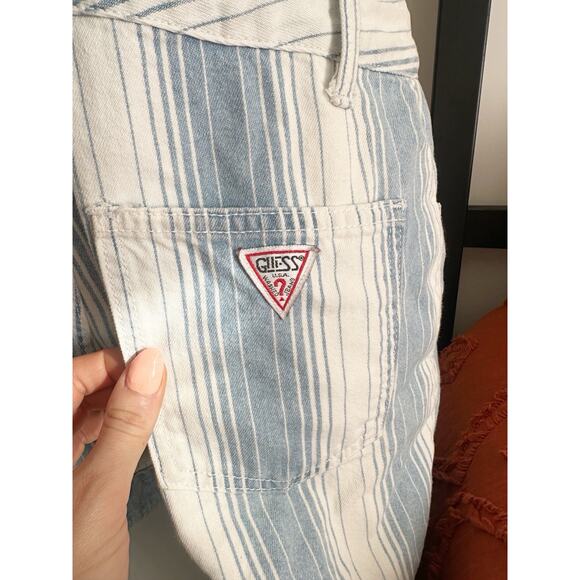 Vintage 90’s Guess Striped Overalls Shorts Shortalls Size Medium - Picture 4 of 7